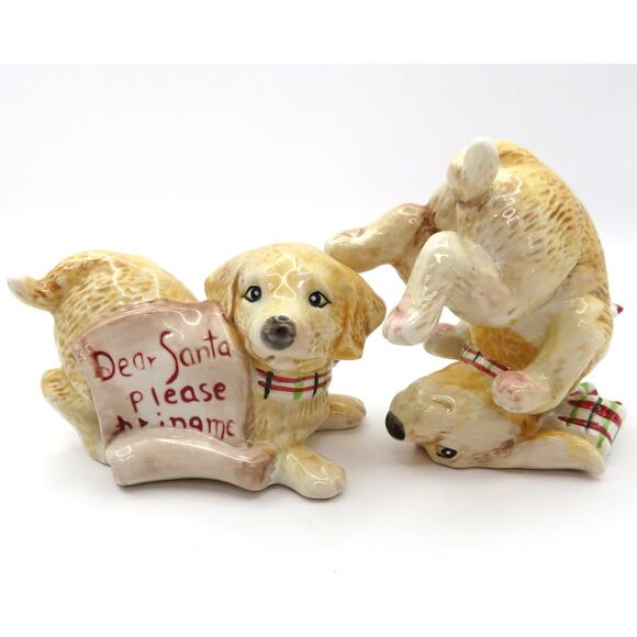Fitz & Floyd Dear Santa Puppy Figurines Set of 2 Ceramic Christmas Holiday Decor - Picture 2 of 15